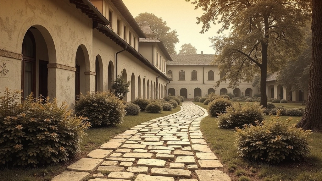 Senos vienuolyno sodų statybos metu iš archyvų, baltos ir juodos nuotrauka